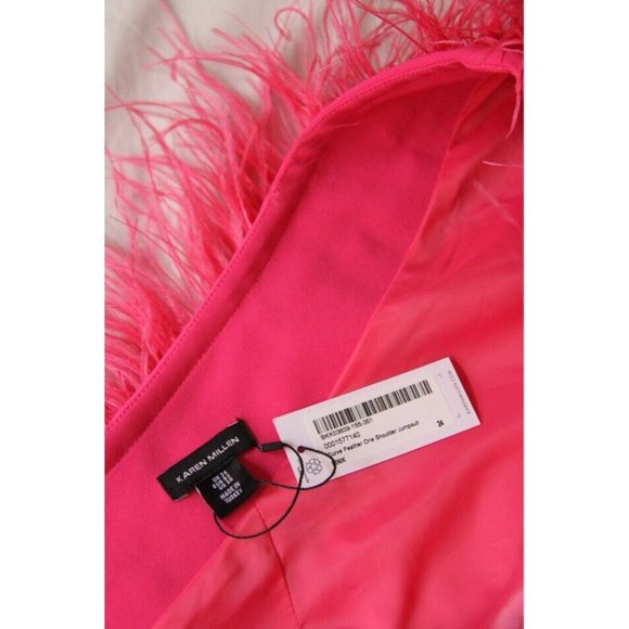 Karen Millen Pink Ostrich Feather One Shoulder Jumpsuit Sz 20 Plus NWT - Picture 8 of 8